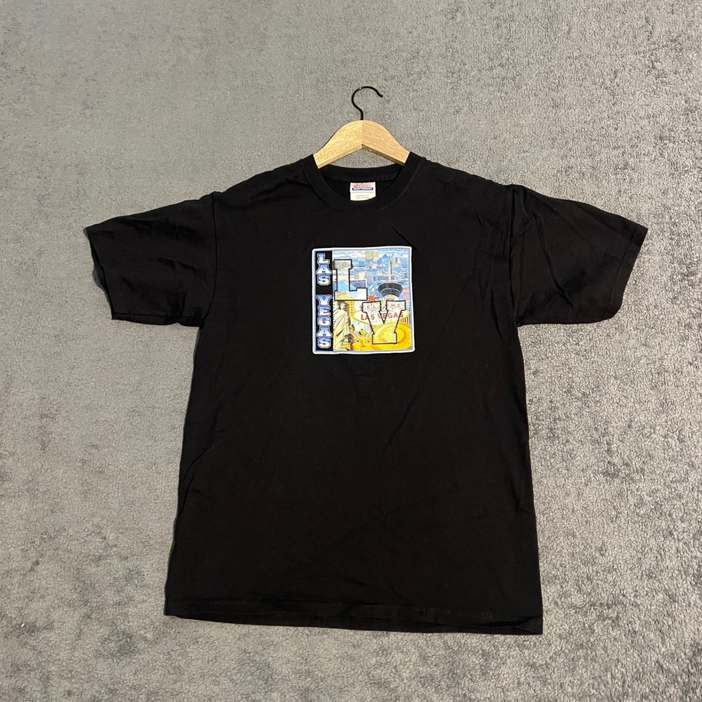Vintage Y2K Las Vegas Graphic Shirt Mens Medium Black Souvenir Tee